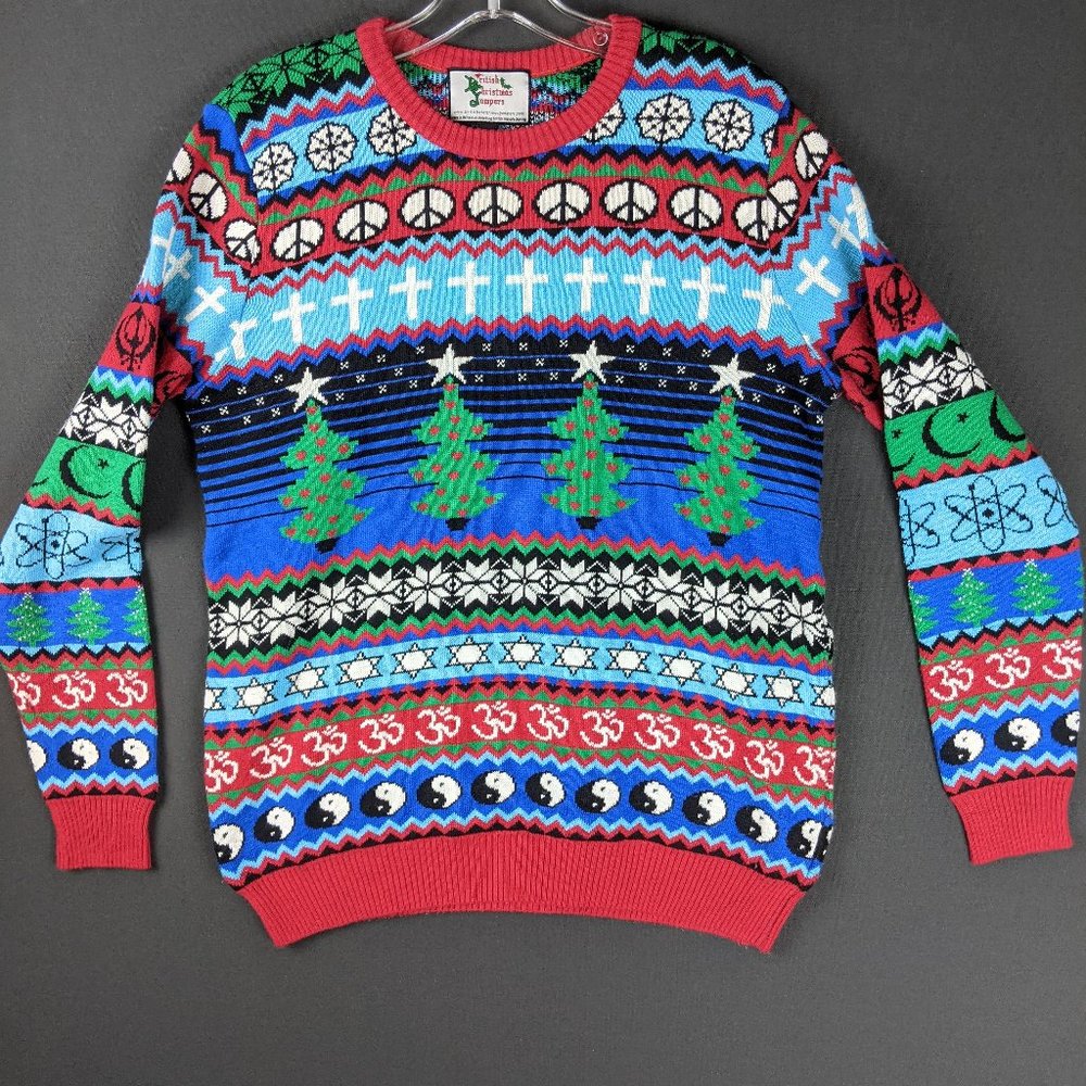 British Christmas Jumper Sweater Women Medium Knit Pullover Holiday Graphic